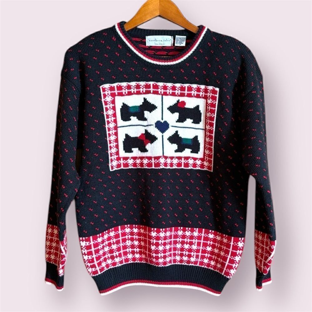 NORTHERN ISLES Vintage 80s/90s Fair Isle Scottie Dog Sweater